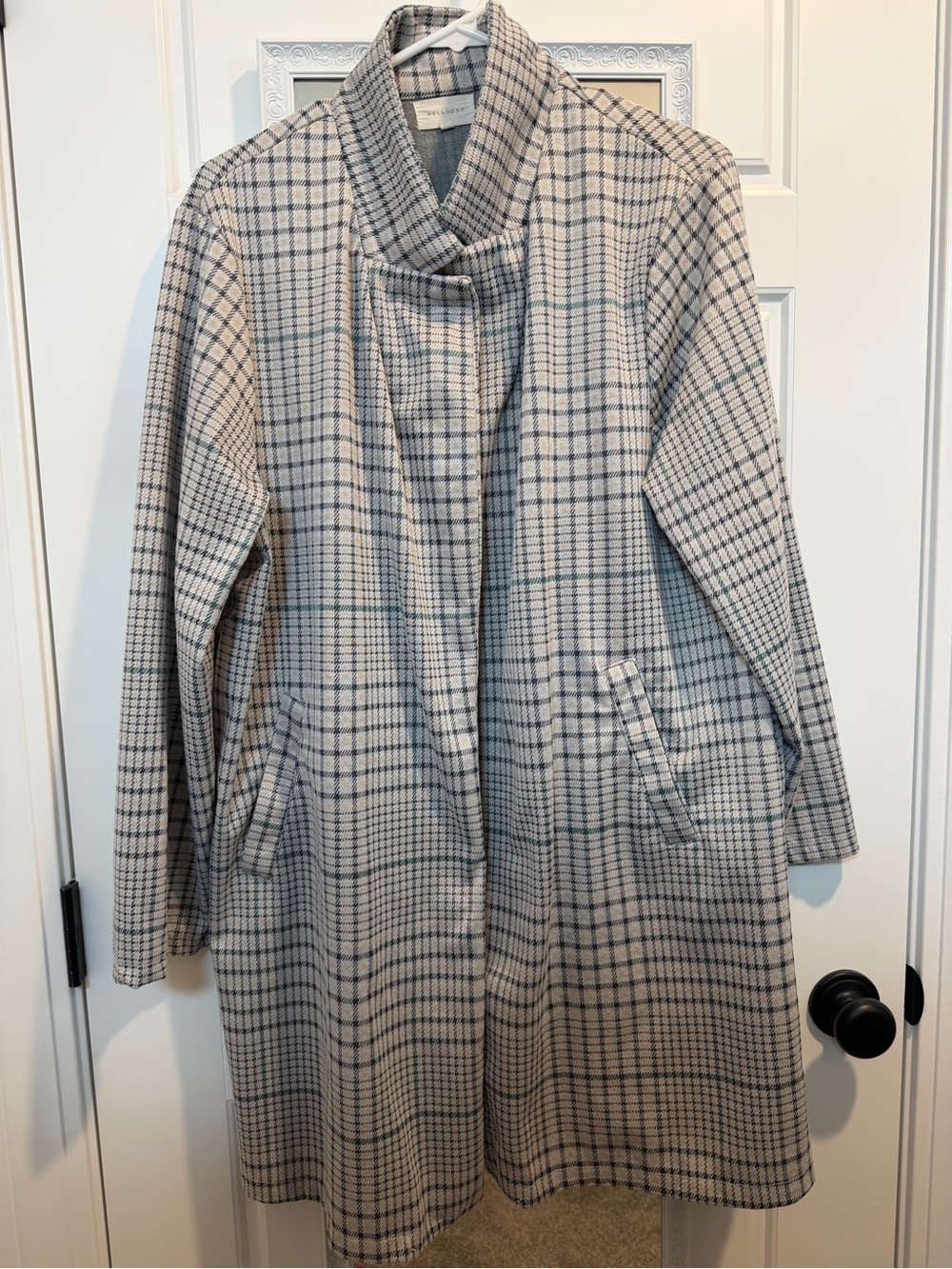 Melloday 2XL Plaid Jacket Coat open front Beige Gray Neutral